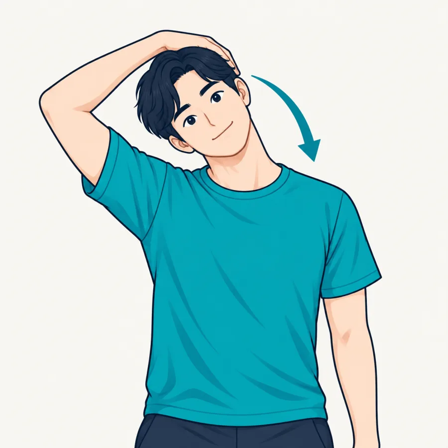 목 스트레칭 1 — 반대편 어깨 쪽으로 귀를 당기는 동작